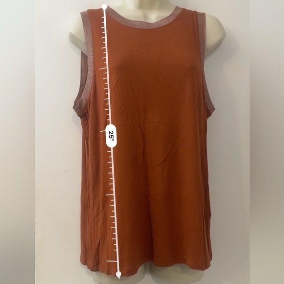 Banana Republic M Rust Sleeveless Tank Top Sparkle Trim Rayon Viscose Shirt - Picture 6 of 9
